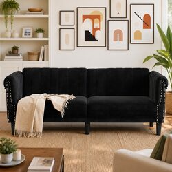 Modern Black Velvet 2-Seater Sofa with Padded Comfort
