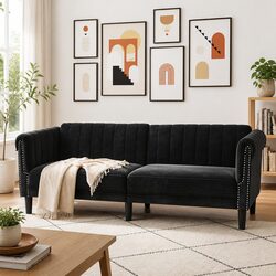 Black Velvet 3-Seater Sofa with Padded Comfort