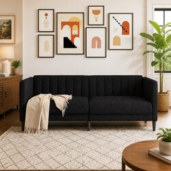 2-Seater Black Fabric Sofa with Padded Support