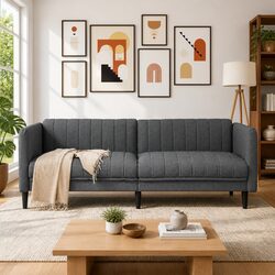 Durable 3-Seater Sofa in Grey Fabric With Sturdy Construction