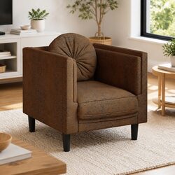 Brown Faux Suede Leather Sofa Chair with Cushion