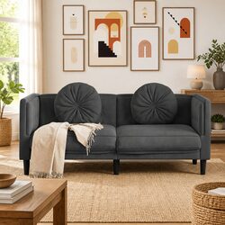 Grey Velvet 2-Seater Sofa with Cushions and Supportive Design