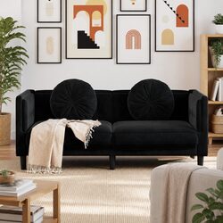 Black Velvet 2-Seater Sofa with Padded Construction