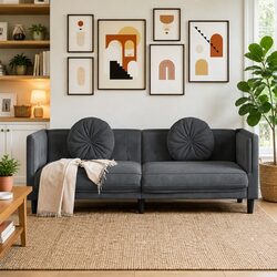Grey Velvet 3-Seater Sofa with Cushions