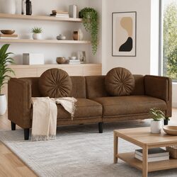 Brown Faux Suede 3-Seater Sofa with Padded Armrests