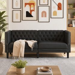 2-Seater Chesterfield Sofa with Faux Leather Upholstery