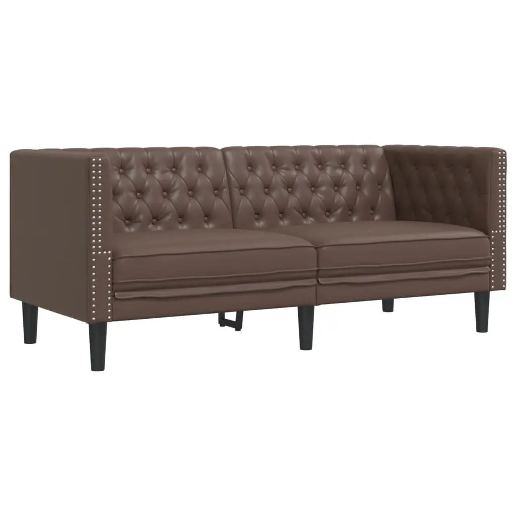Chesterfield Sofa Faux Leather Button Tufted 2 Seater Brown