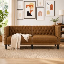 2-Seater Chesterfield Sofa with Brown Faux Suede Upholstery