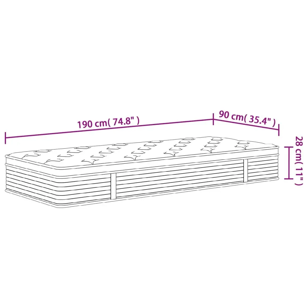 Pocket Spring Mattress Medium 90x190cm Grey