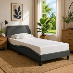 Fabric Bed Frame Grey 90x190 cm with Headboard