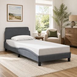 90x190 cm Grey Bed Frame with Headboard in Velvet