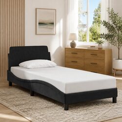 90x190 cm Black Bed Frame with Velvet Headboard Dover
