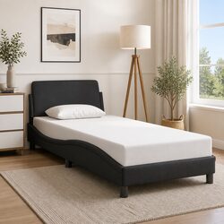 Black Faux Leather Bed Frame with Headboard 90x190 cm