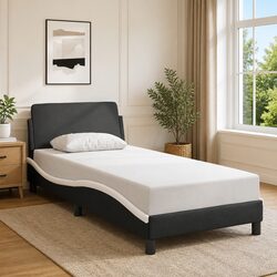 Black Faux Leather Bed Frame with Headboard 90x190 cm