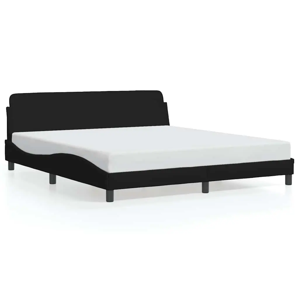 King Bed Frame Fabric Black 180x200 cm with Headboard Plywood Slats