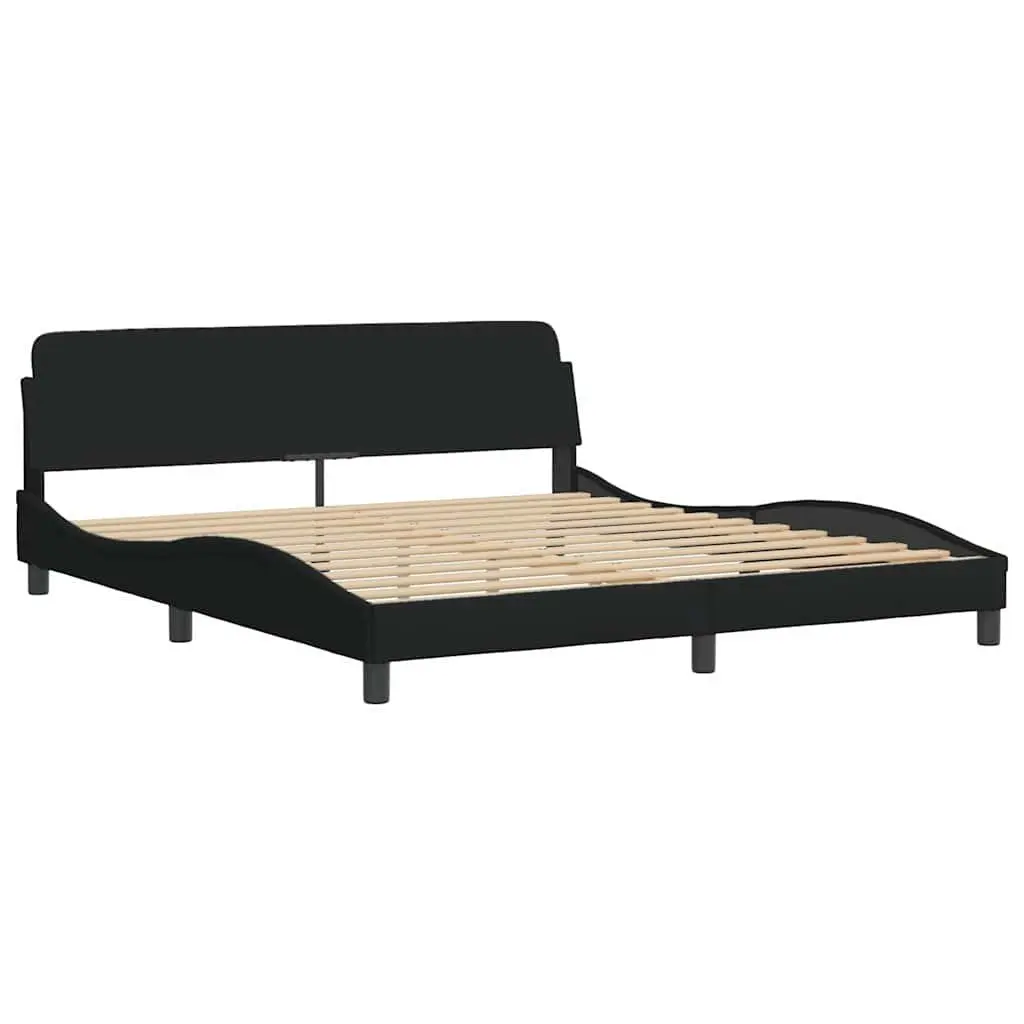 King Bed Frame Fabric Black 180x200 cm with Headboard Plywood Slats