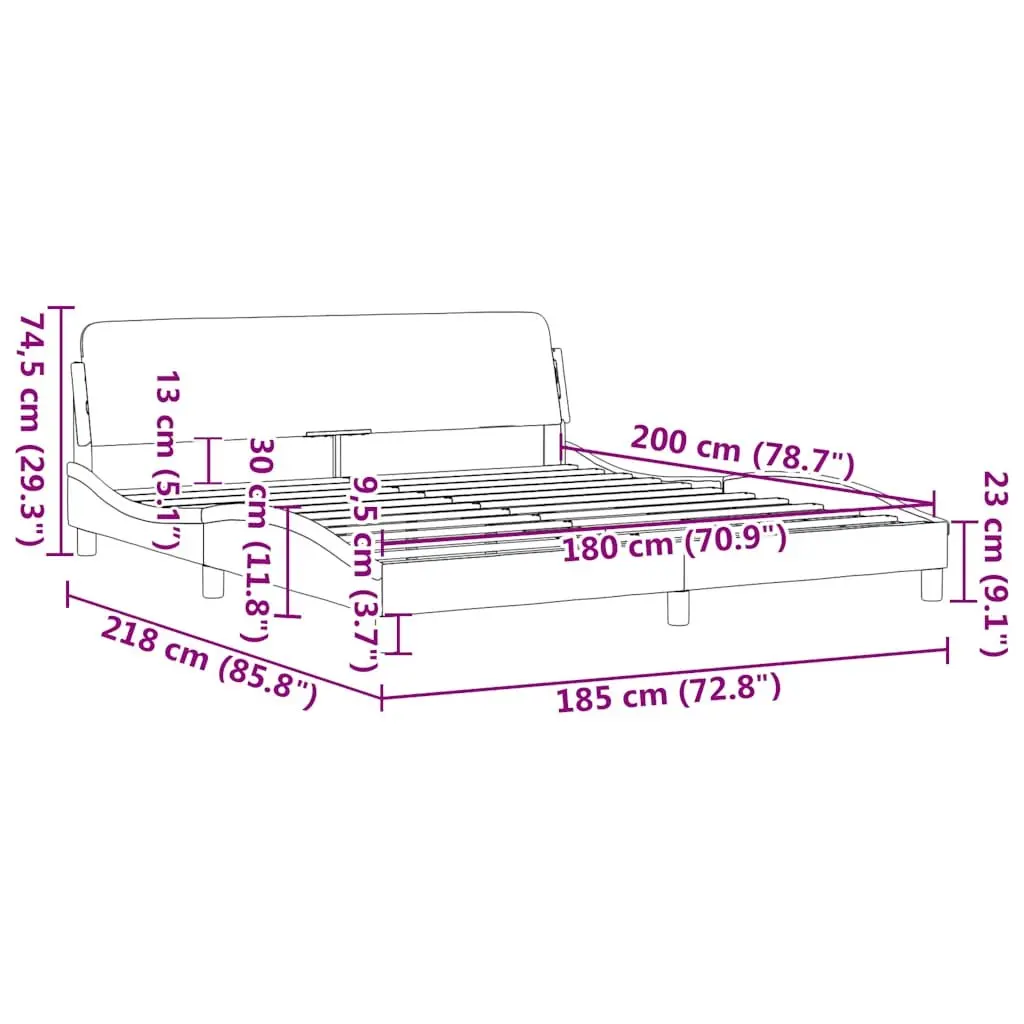 King Bed Frame Fabric Black 180x200 cm with Headboard Plywood Slats