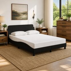 Double Bed Frame with Headboard, Black Fabric, 137x190cm