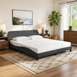 Queen Bed Frame with Fabric Headboard in Dark Grey 152x203 cm