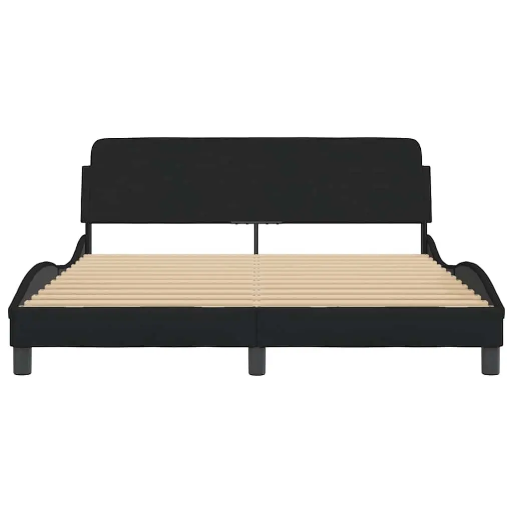 Queen Bed Frame Fabric Black Headboard Supportive Plywood Slats