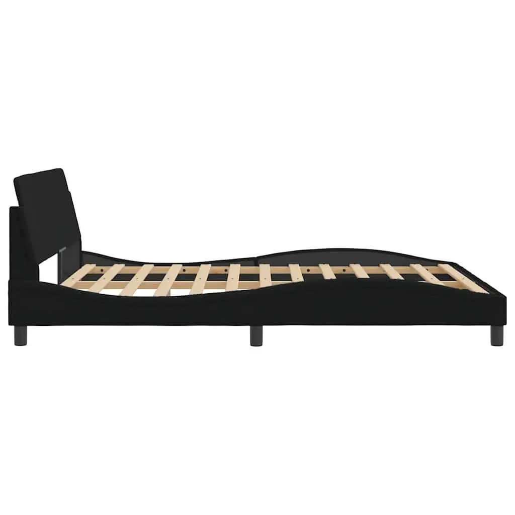 Queen Bed Frame Fabric Black Headboard Supportive Plywood Slats