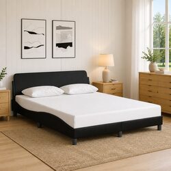 Queen Bed Frame in Black with Faux Leather Upholstery