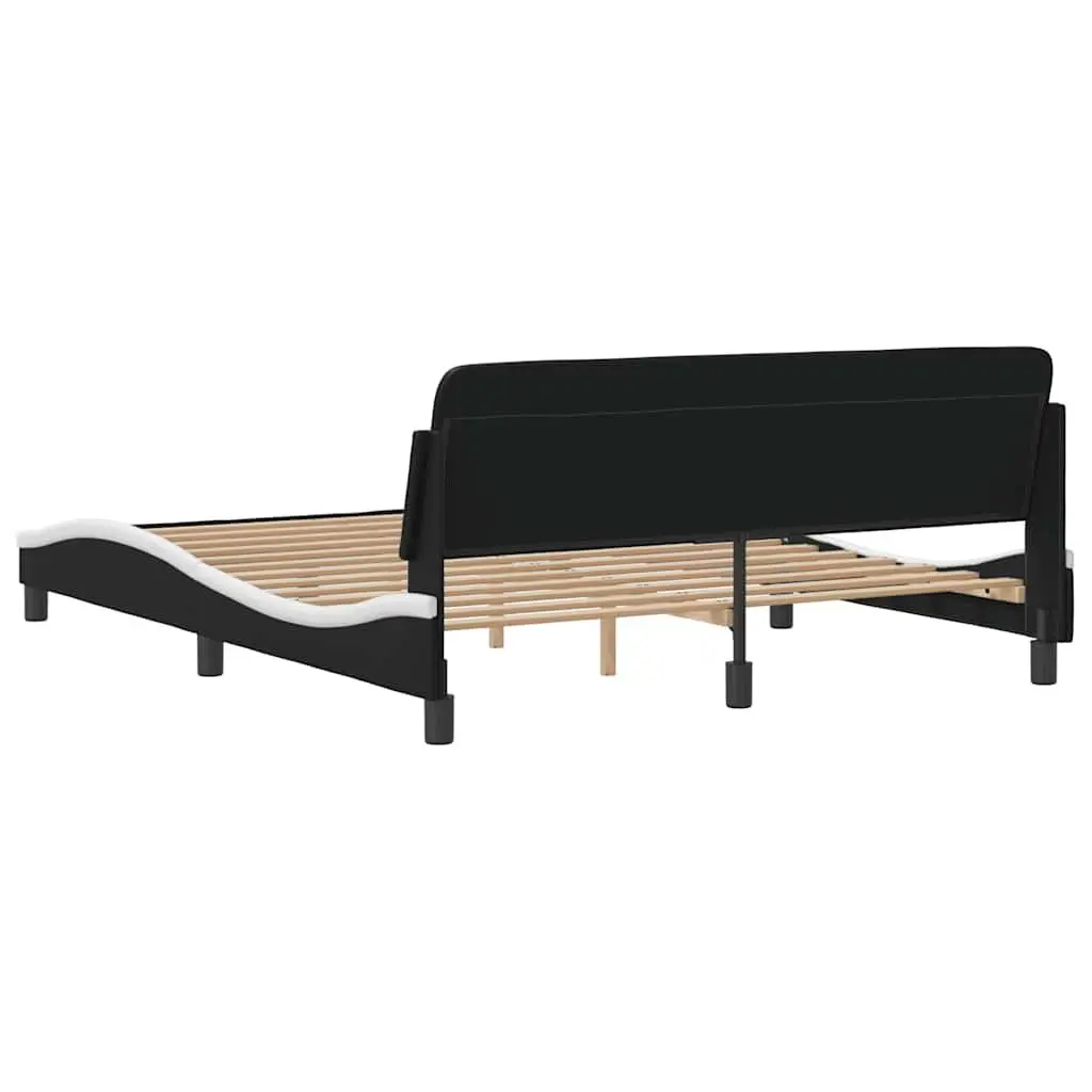 Queen Bed Frame Faux Leather Upholstered Headboard 152x203cm Black