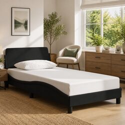 King Single Bed Frame with Headboard in Durable Black Fabric