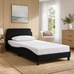 King Single Bed Frame with Upholstered Velvet Headboard