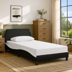 King Single Bed Frame with Headboard in Black and White