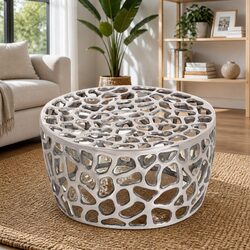 Modern Ø55x31 cm Coffee Table with Hollow Aluminium Design