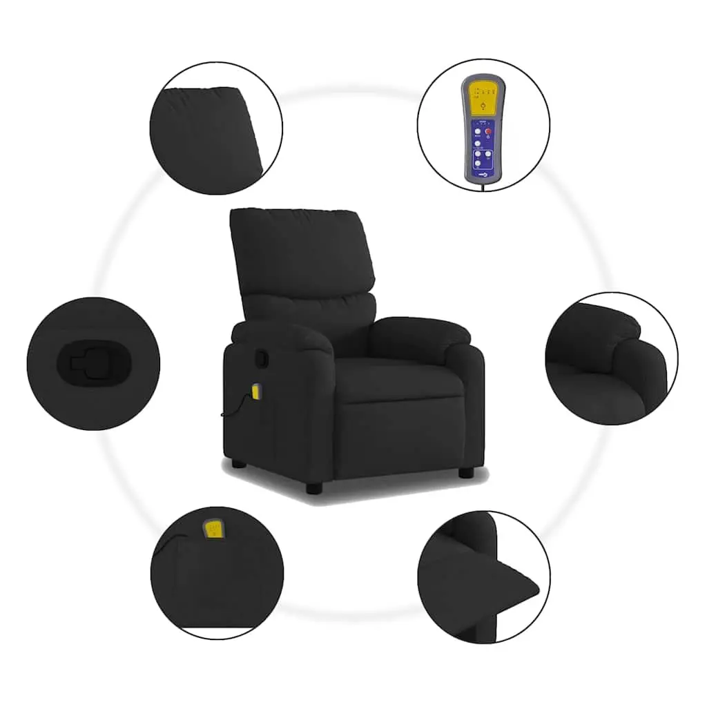 Massage Chair Manual Recline Vibration Black Fabric 6 Points Comfort Armchair