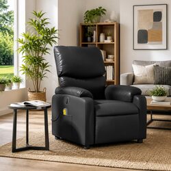 Manual Reclining Massage Armchair in Black Faux Leather