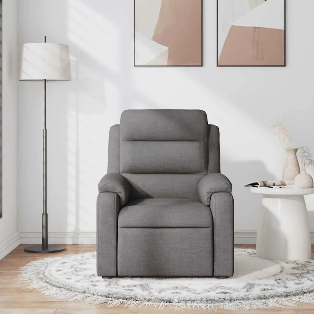 Recliner Chair Manual Grey Fabric 135 Degrees Adjustable Backrest Vibration Massage 6 Points