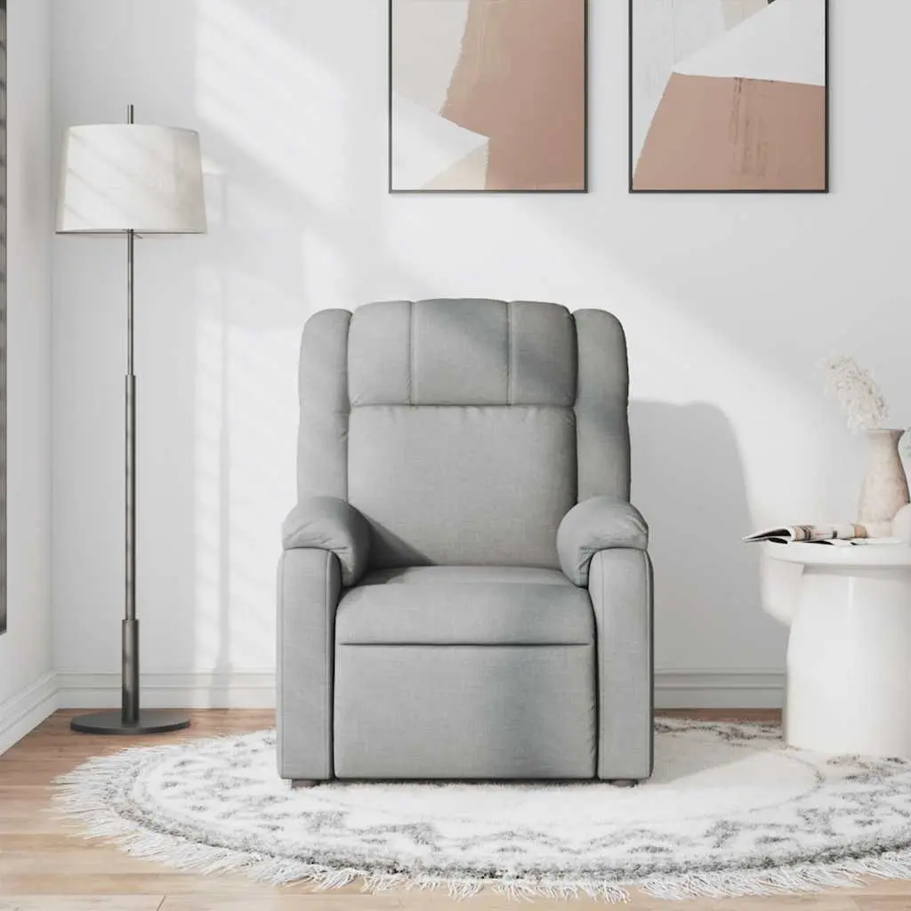 Recliner Chair Light Grey Fabric Manual Relaxing Vibration Massage Armchair