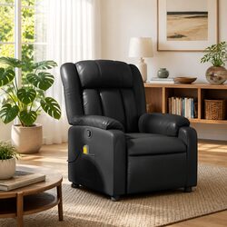 Manual Reclining Massage Chair in Black Faux Leather
