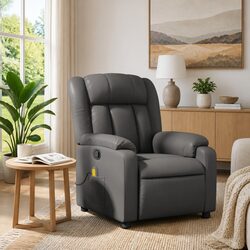 Manual Reclining Massage Chair in Grey Faux Leather