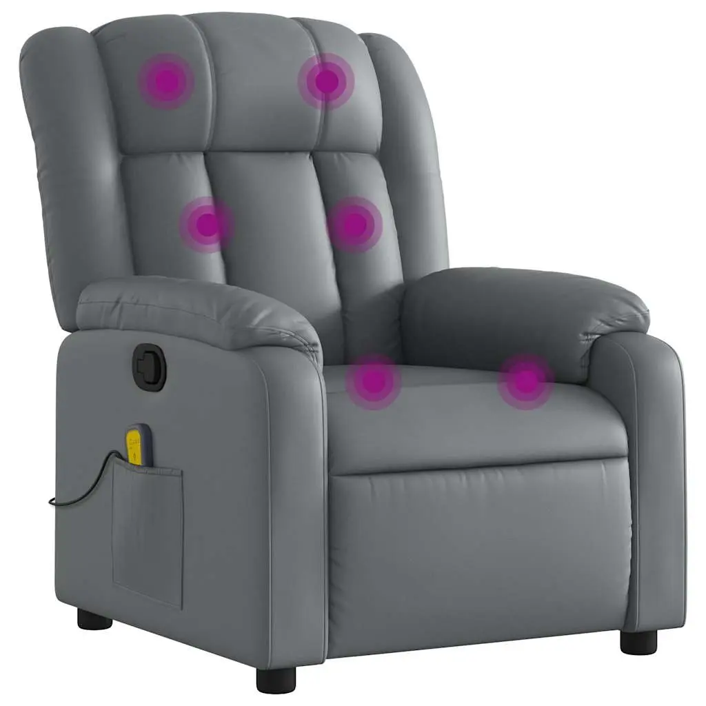Massage Recliner Chair Manual Recline Vibration 135 Degrees Grey Faux Leather