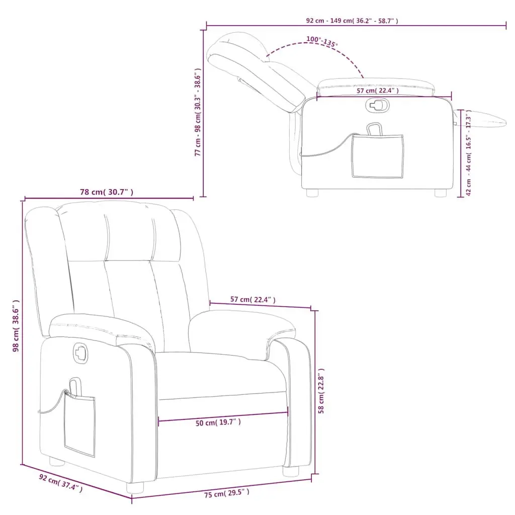 Massage Recliner Chair Manual Recline Vibration 135 Degrees Grey Faux Leather