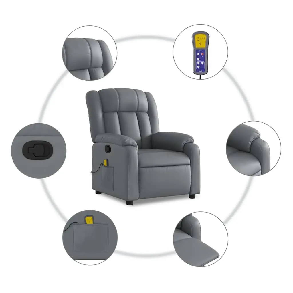 Massage Recliner Chair Manual Recline Vibration 135 Degrees Grey Faux Leather