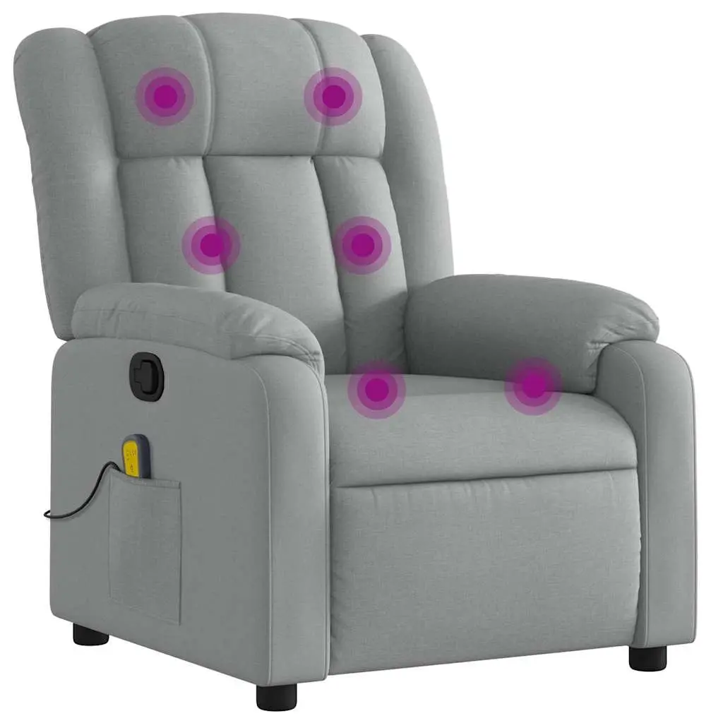 Massage Recliner Chair Manual Recline Light Grey Fabric Armchair Lounge Seat