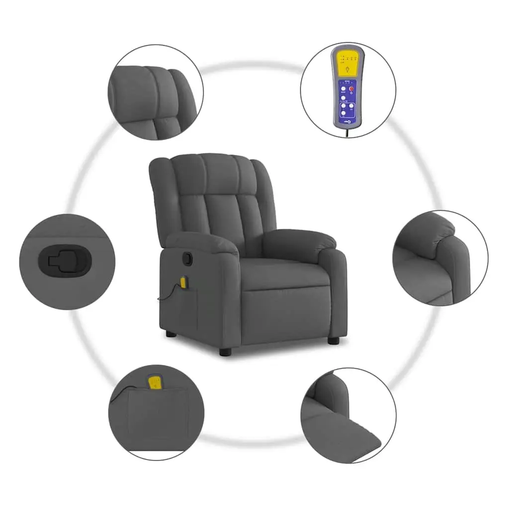 Recliner Chair Manual Vibration Massage 6 Points Grey Fabric Upholstered Comfort
