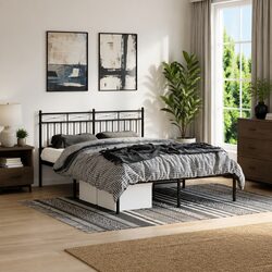 Black Metal Bed Frame 135x190 cm with Steel Headboard
