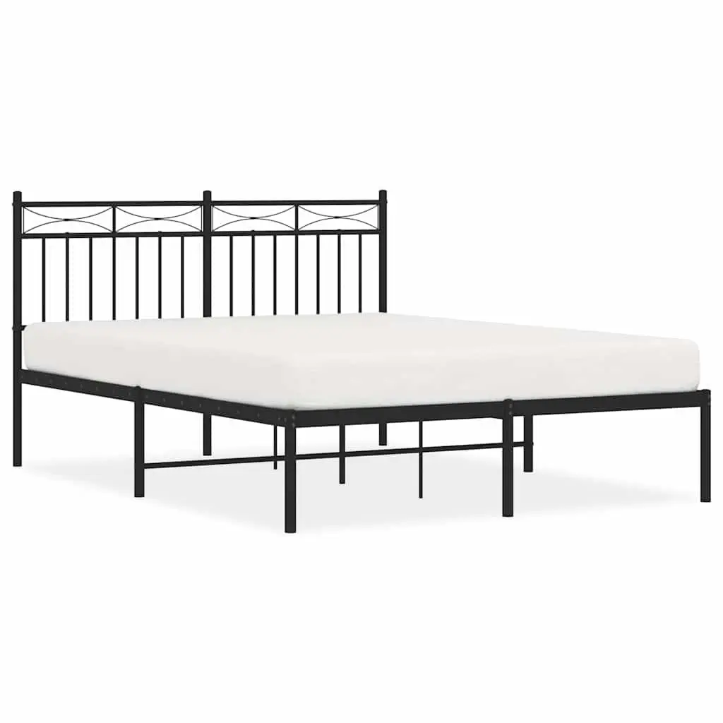 Metal Bed Frame Supportive Headboard 135x190 cm Black