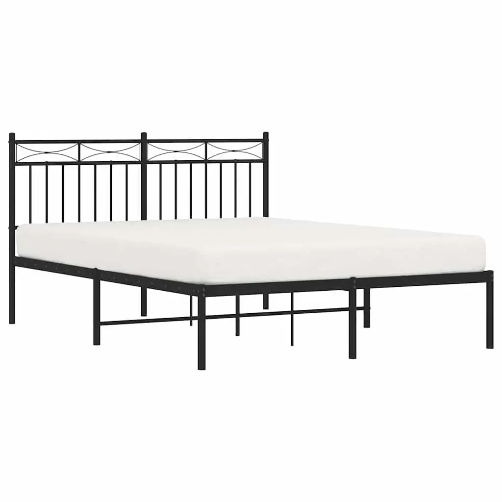 Metal Bed Frame Supportive Headboard 135x190 cm Black