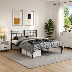 Metal Bed Frame with Headboard 150x200 cm in Black
