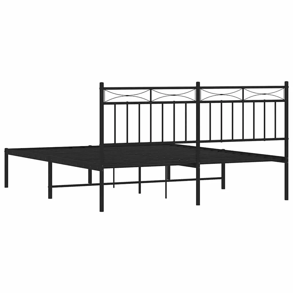 Metal Bed Frame with Headboard Under-bed Storage 150x200 cm Black Steel
