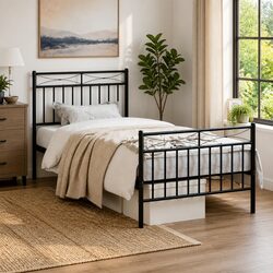 Black Metal Bed Frame 90x190 cm with Steel Slats