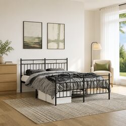 Black Metal Bed Frame 135x190 cm with Headboard and Footboard