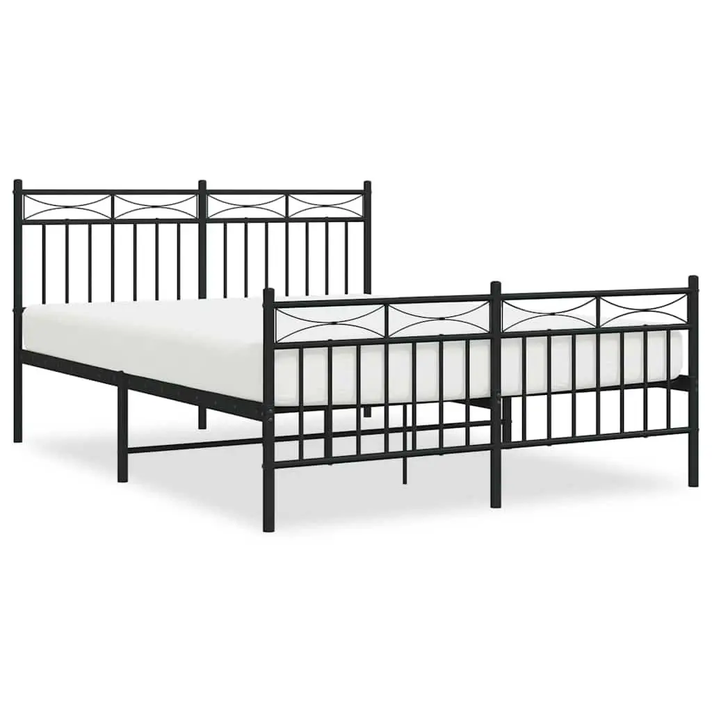 Metal Bed Frame 135x190 cm Black Footboard Bedroom Furniture Slats Legs